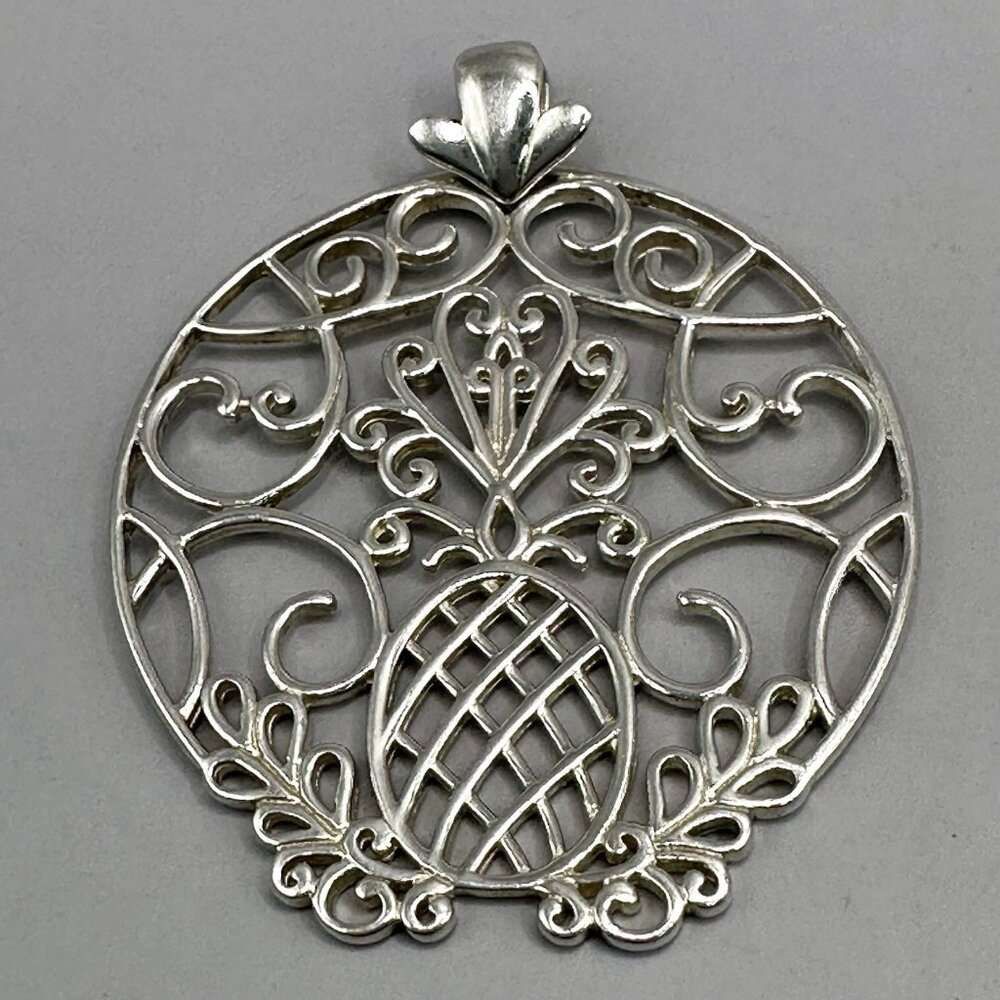 Southern Gates Pineapple Pendant Signed Sterling Silver 38mm Medal Charleston SC